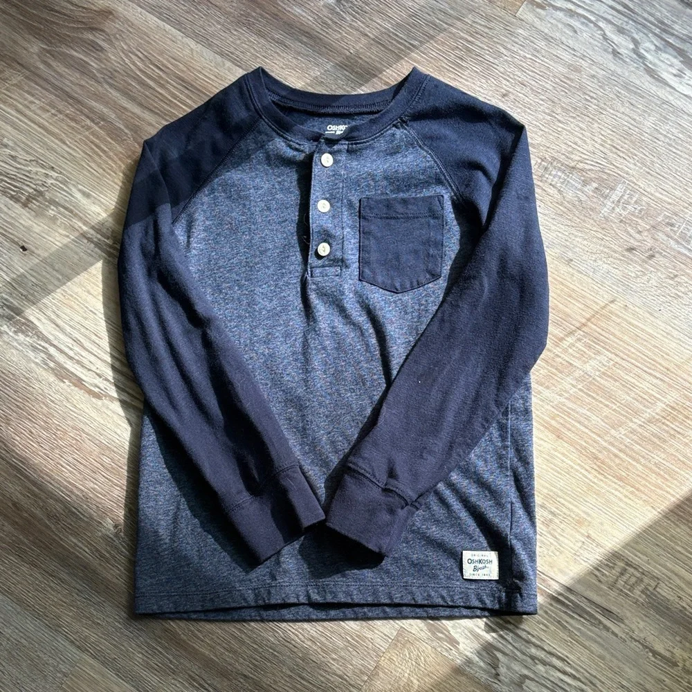 OshKosh B'gosh Dark Blue Long Sleeve Henley - Picture 1 of 4